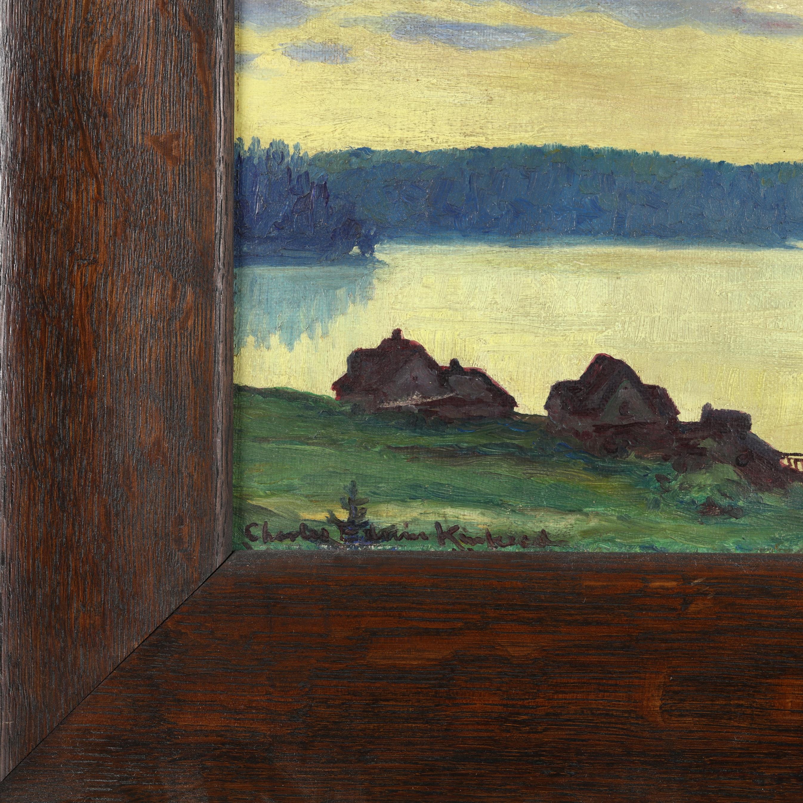 Artwork by Charles Edwin Kinkead, Sunset Lake Scene, Made of Oil on canvas board