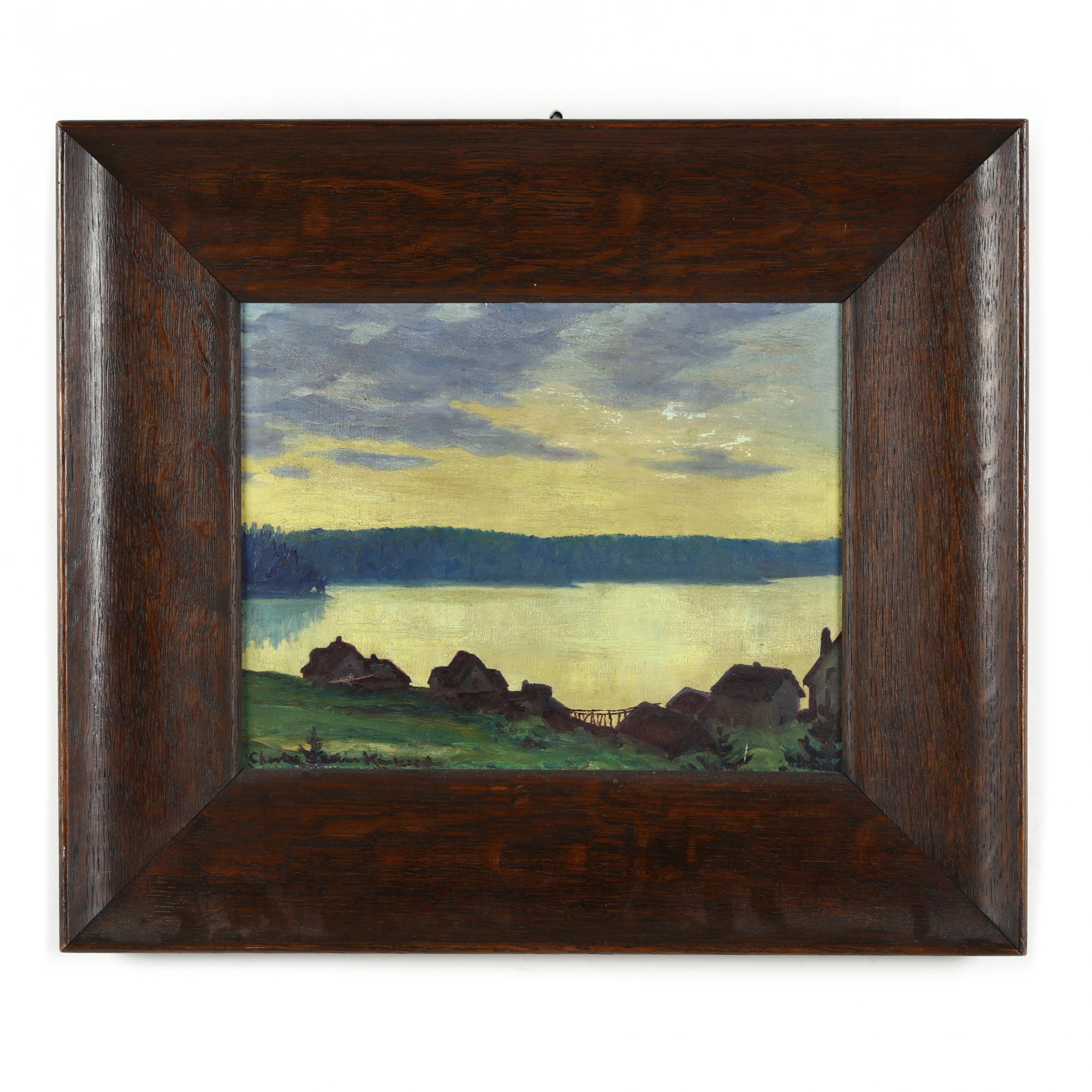 Artwork by Charles Edwin Kinkead, Sunset Lake Scene, Made of Oil on canvas board