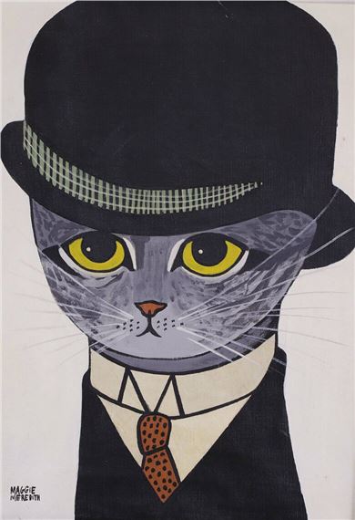 Portrait of a Cat in a Black Derby Hat