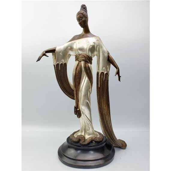 Erte Papillon Original Art Deco Bronze Sculpture Table Mirror