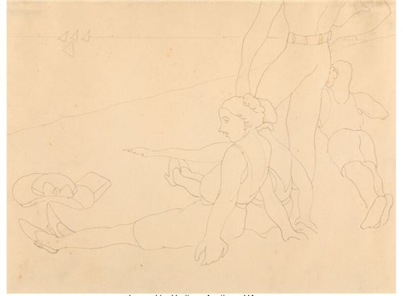 Figure Seated on Beach and Group on Beach, #1, Provincetown, sketchbook studies (two works) by Charles Demuth, 1934