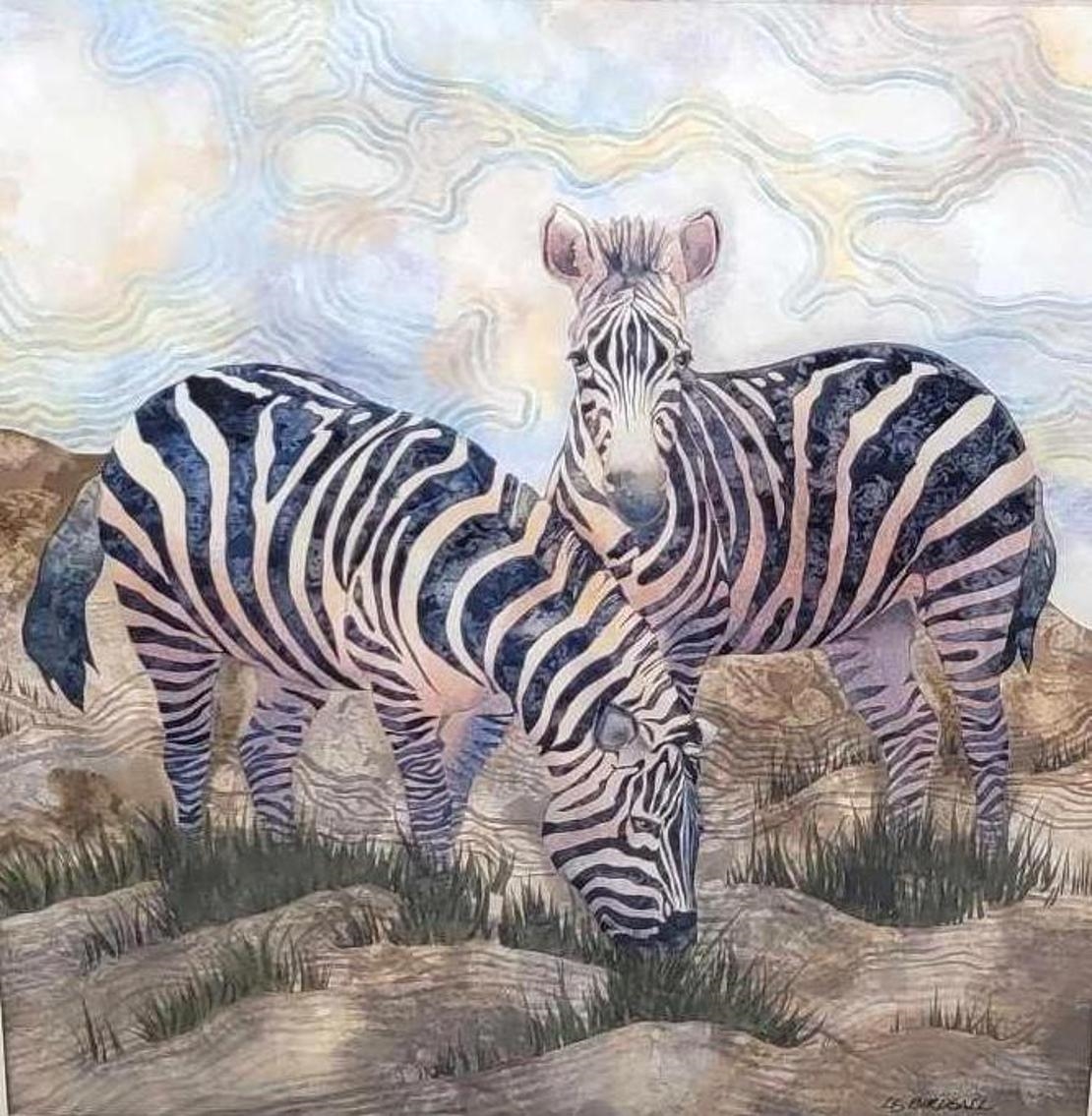 Artwork by Lynn S. Birdsall, Zebras, Made of watercolor