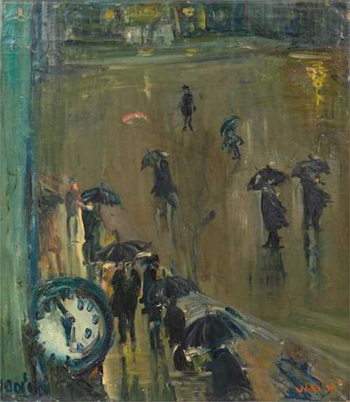 Street in the rain by Willy Leopold Guggenheim Varlin, 1955