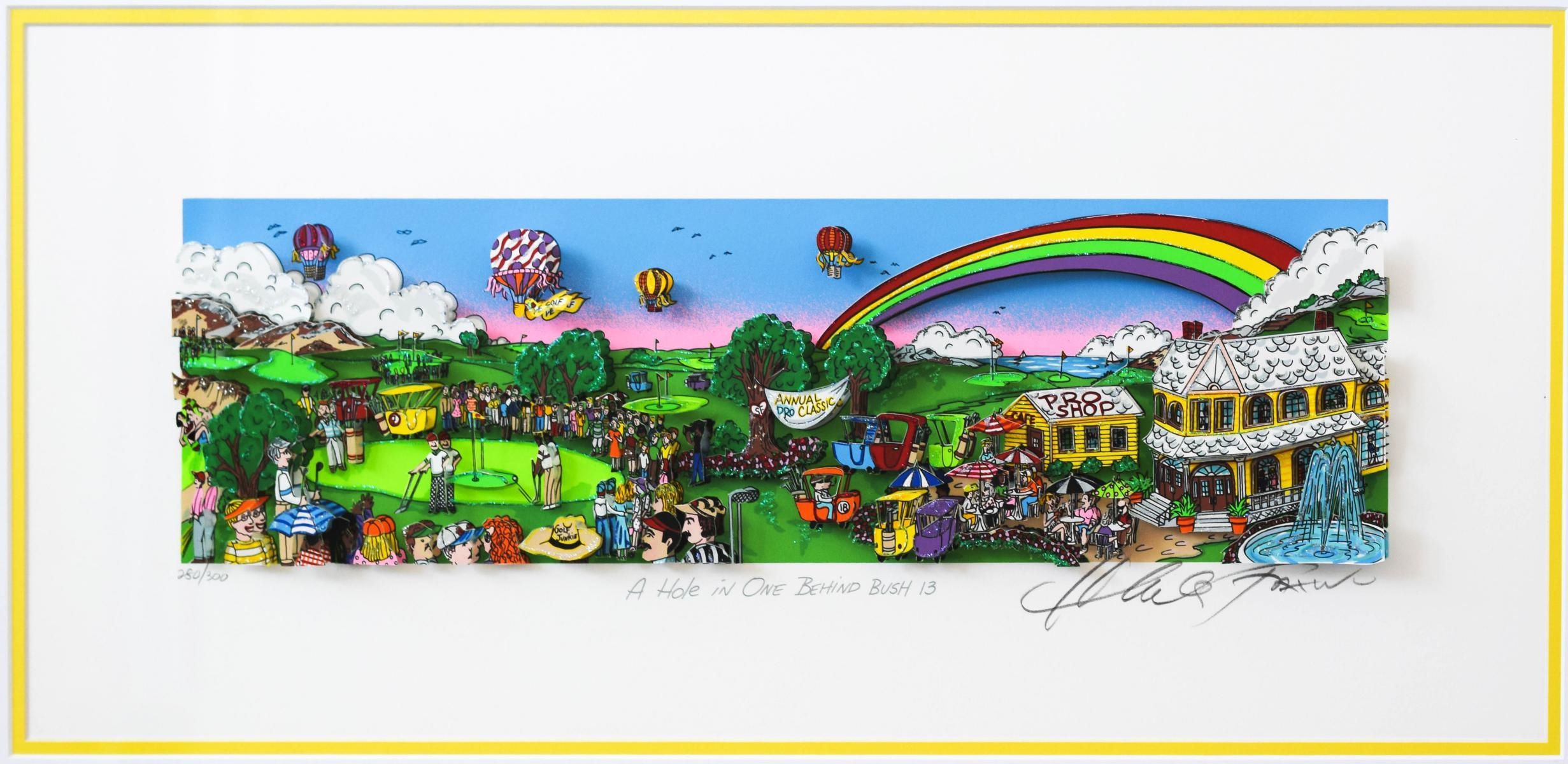 Charles Fazzino | A Hole In One Behind Bush 13 (Yellow) | MutualArt