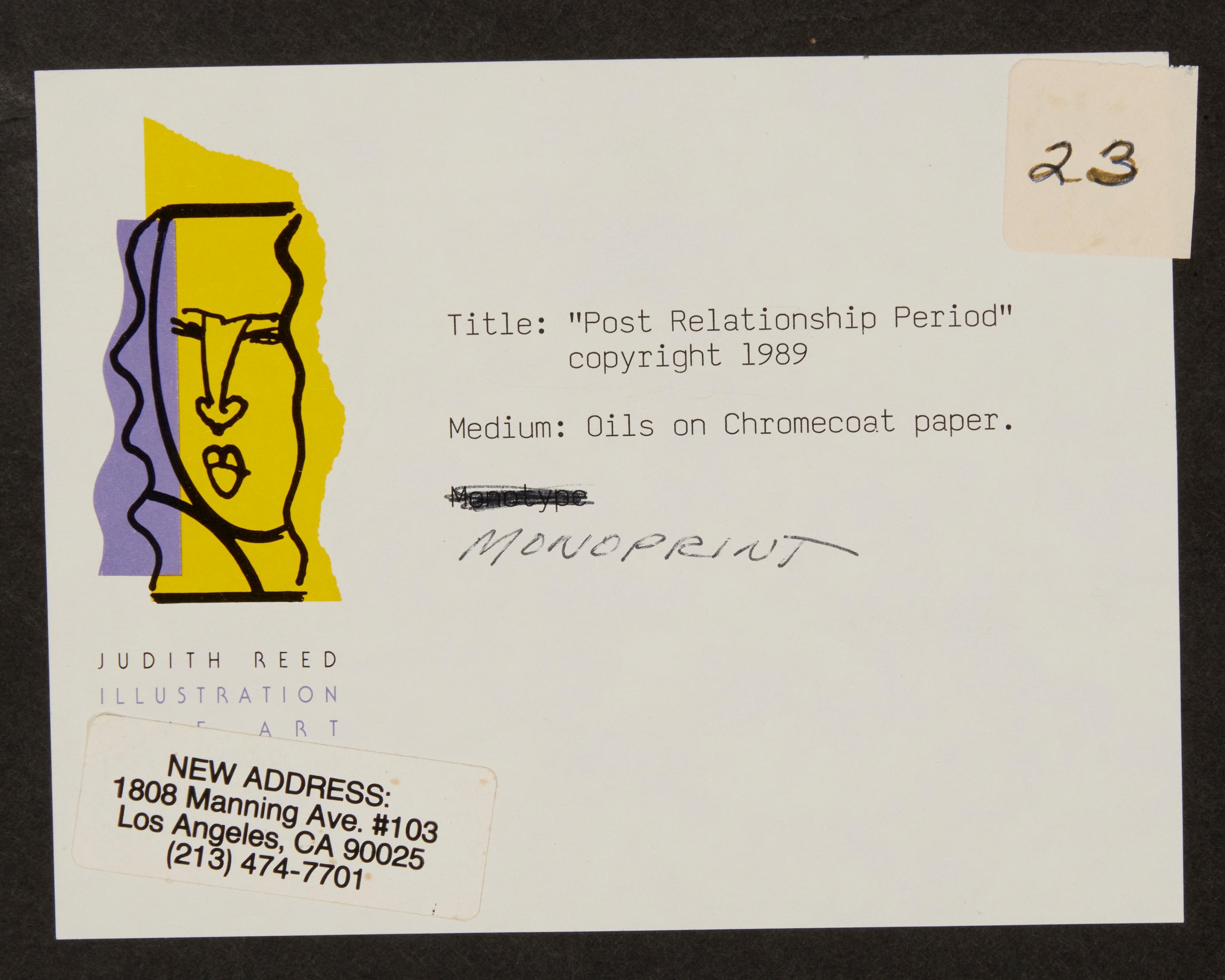 Artwork by Judith Reed, "Post Relationship Period,", Made of Oil on black chrome-coat paper