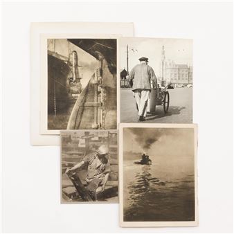 1) 'Antwerp Docker'; 2) 'Het Donkere Spoor'; 3) 'The Man in the Street'; 4) 'Zeereuzen' - Jozef Emiel Borrenbergen