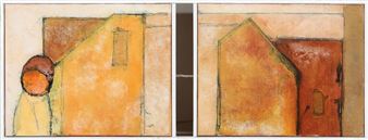 Two compositions with buildings and figure - Poul Johansen