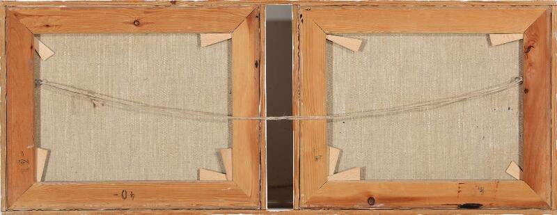 Artwork by Poul Johansen, Two compositions with buildings and figure, Made of Oil on canvas