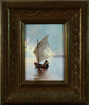 Windstille - Paar im Segelboot am Chiemsee - Ludwig Merker