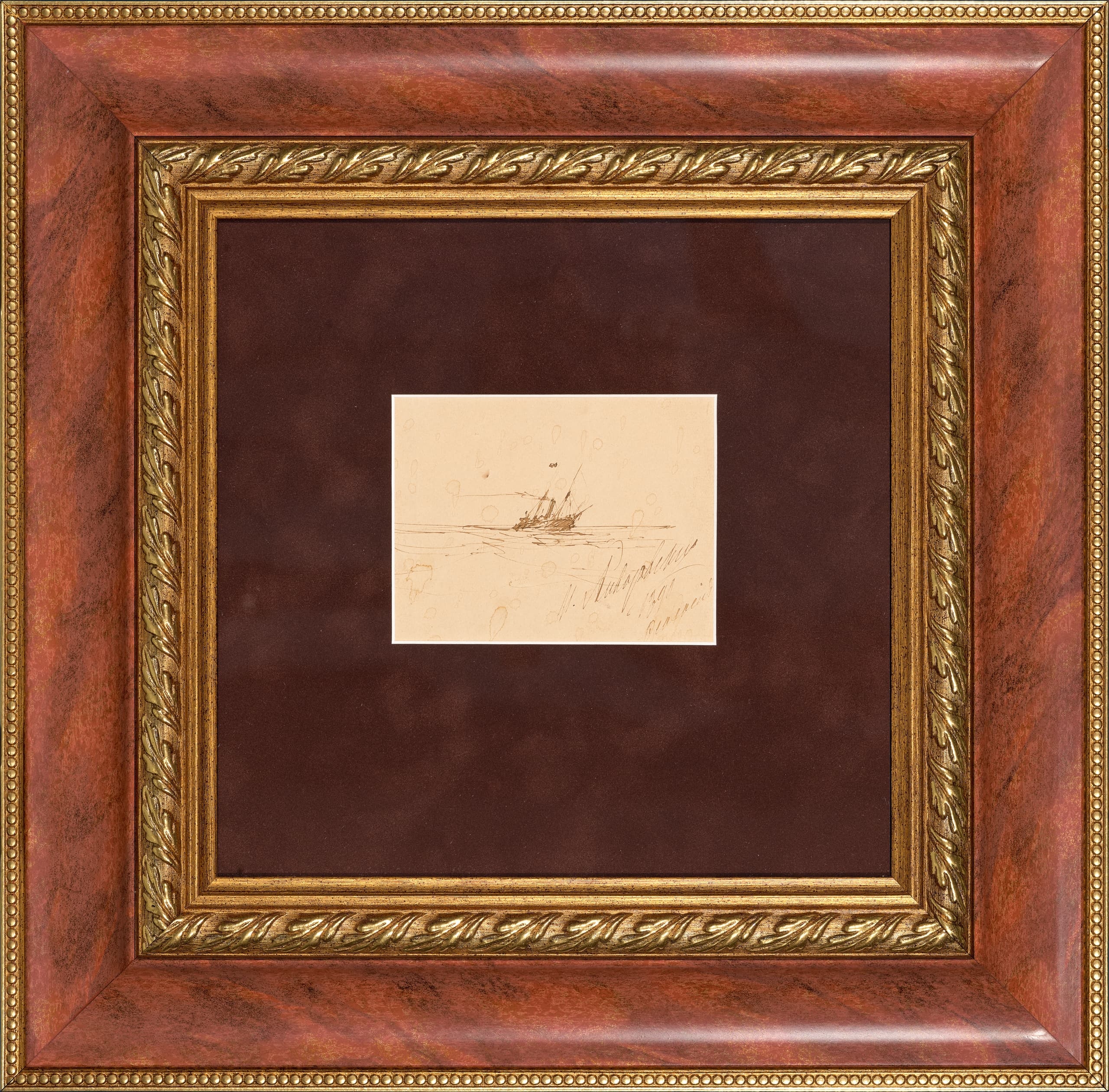 Artwork by Ivan Aivazovsky, Ship at sea, Made of ink and brownish-grey wash on paper