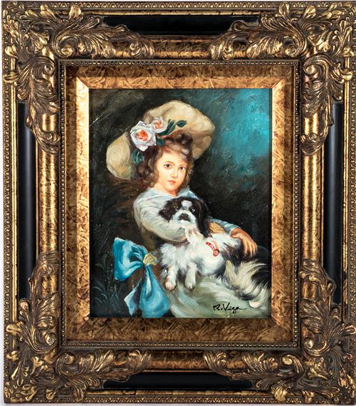 Girl Sitting With Her Dog - R. Vega