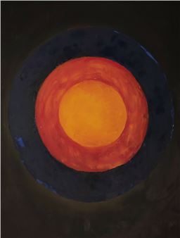 CIRCLES IN BLUE RED AND ORANGE PAINTING - H Maurer