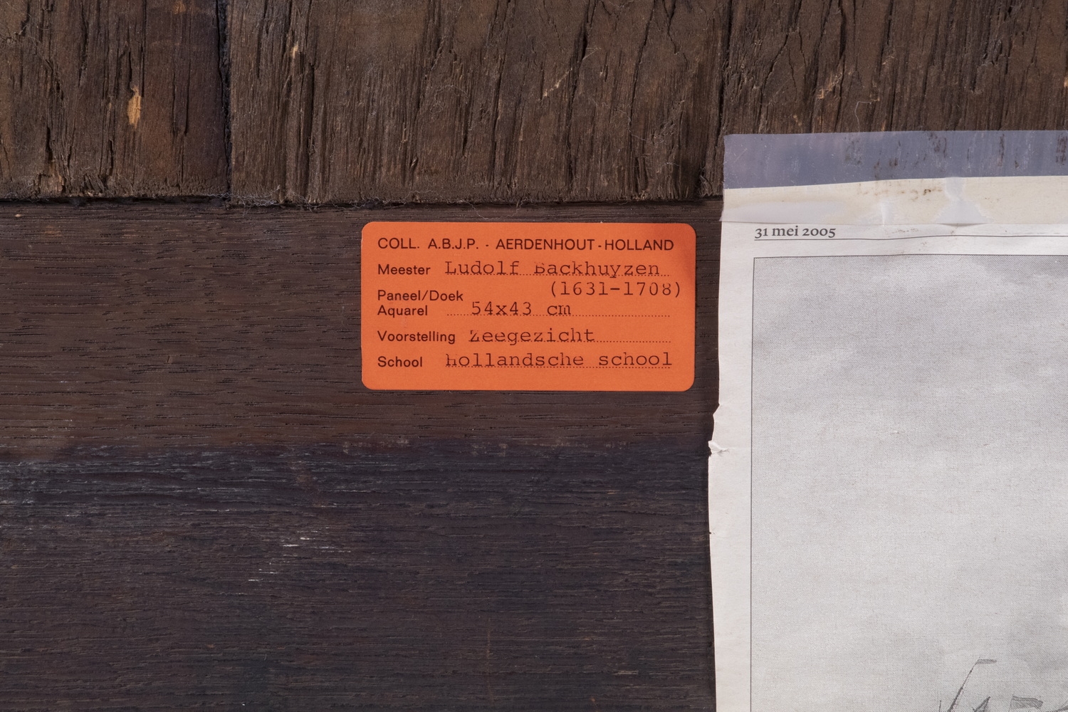 Artwork by Ludolf Backhuysen I, Seascape with Dutch Warships, the center ship is stepping new top-masts, Made of oil on mitered mahogany panel
