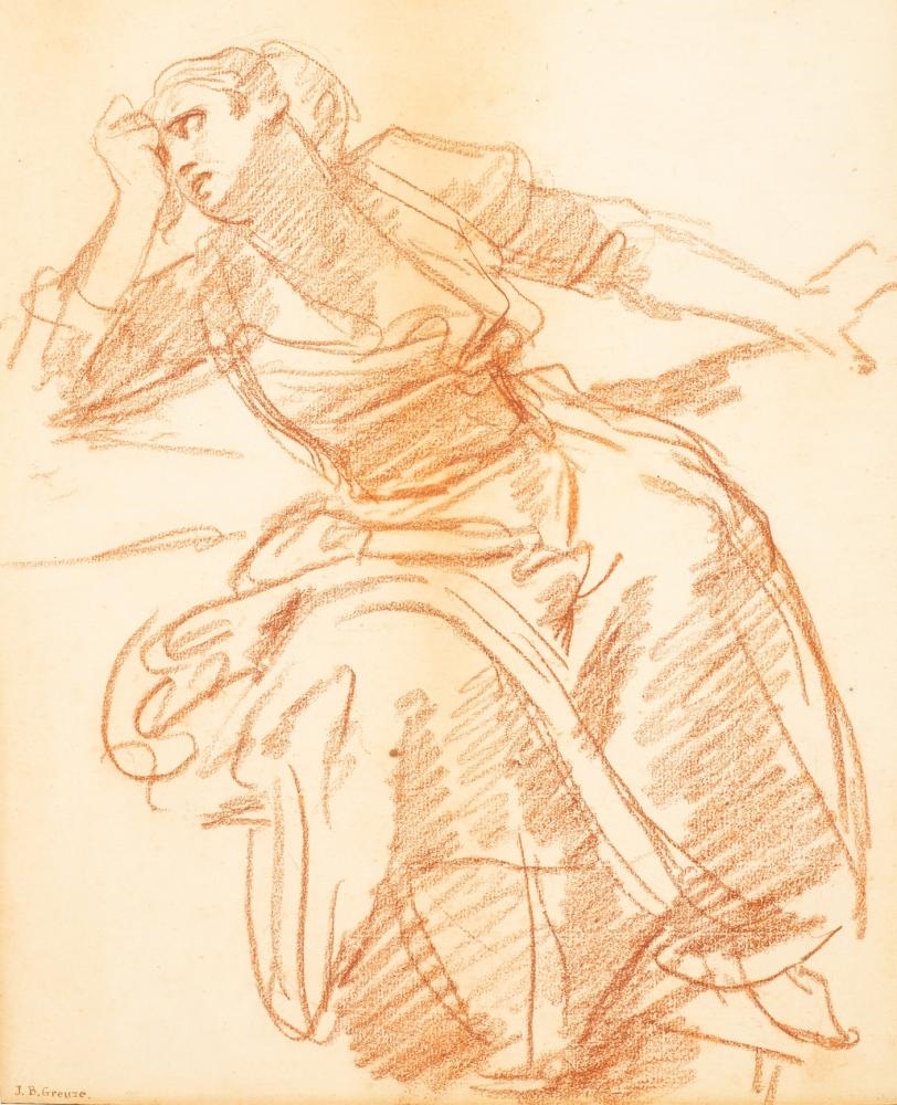 Artwork by Jean-Baptiste Greuze, Study of a Young Woman, Made of red chalk on paper