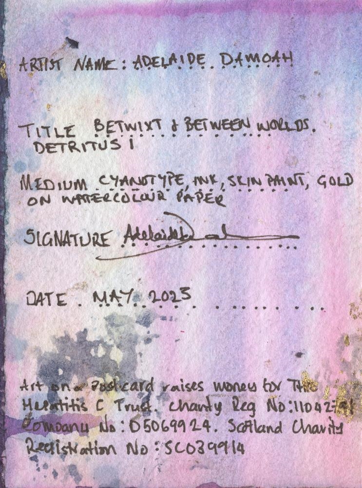 Artwork by Adelaide Damoah, Betwixt and Between Worlds. Detritus I, Made of paint and gold on watercolour paper