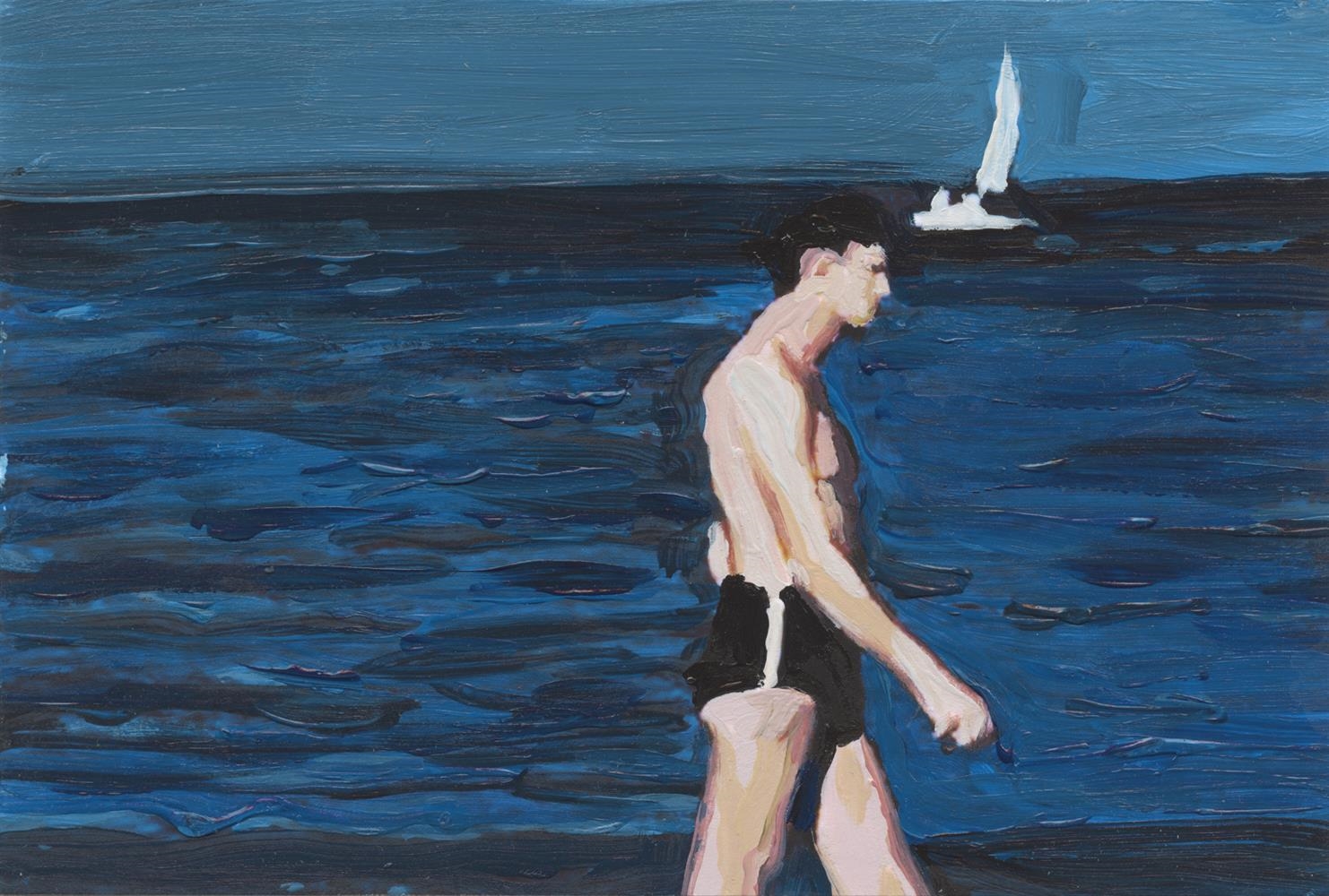 Artwork by Lisa Golightly, Blue Sea and Man, Made of photography, painting in pastel, wash