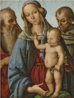 The Madonna and Child with Saint Jerome and Saint Francis - Rocco Zoppo