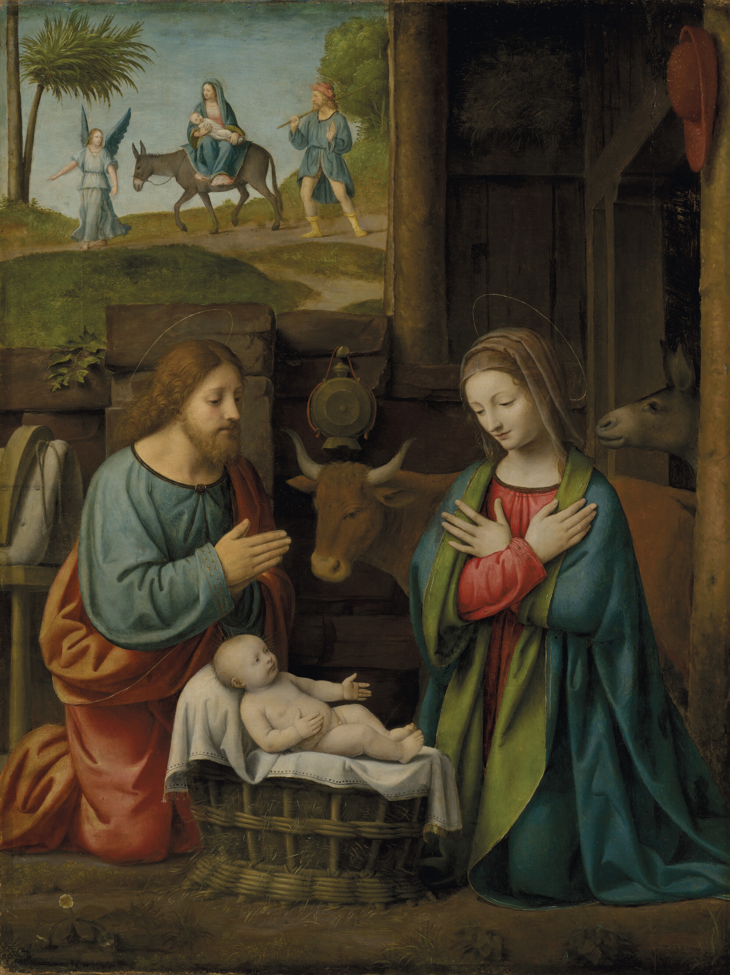 The Nativity, with the Journey to Egypt beyond by Bernardino Luini, 1532