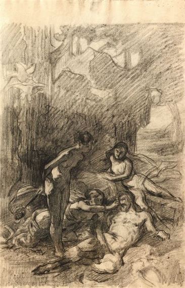 Émile Louis Foubert | Satyr wrestled by nymphs | MutualArt