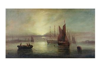 Shipping at anchor in calm seas - E. J. Watt