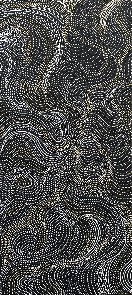 Artwork by Abie Loy Kemarre, Country 2021, Made of acrylic (white and yellow) on canvas