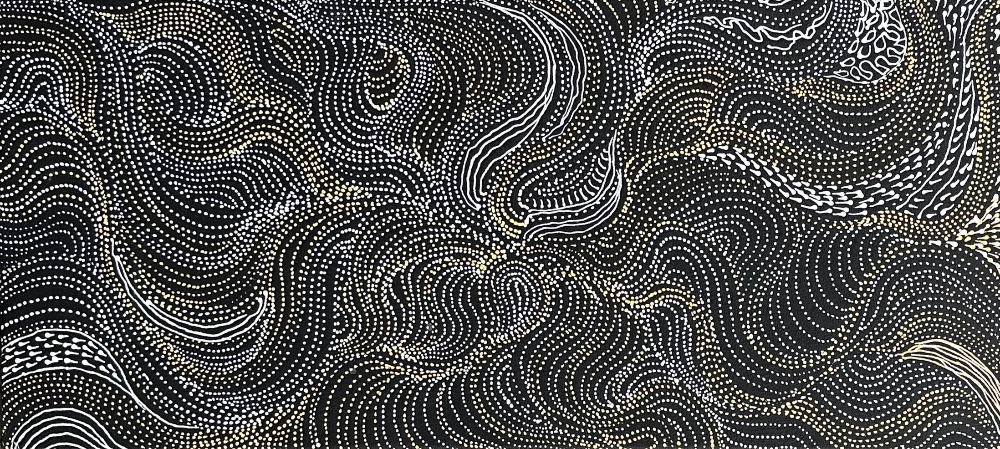 Artwork by Abie Loy Kemarre, Country 2021, Made of acrylic (white and yellow) on canvas