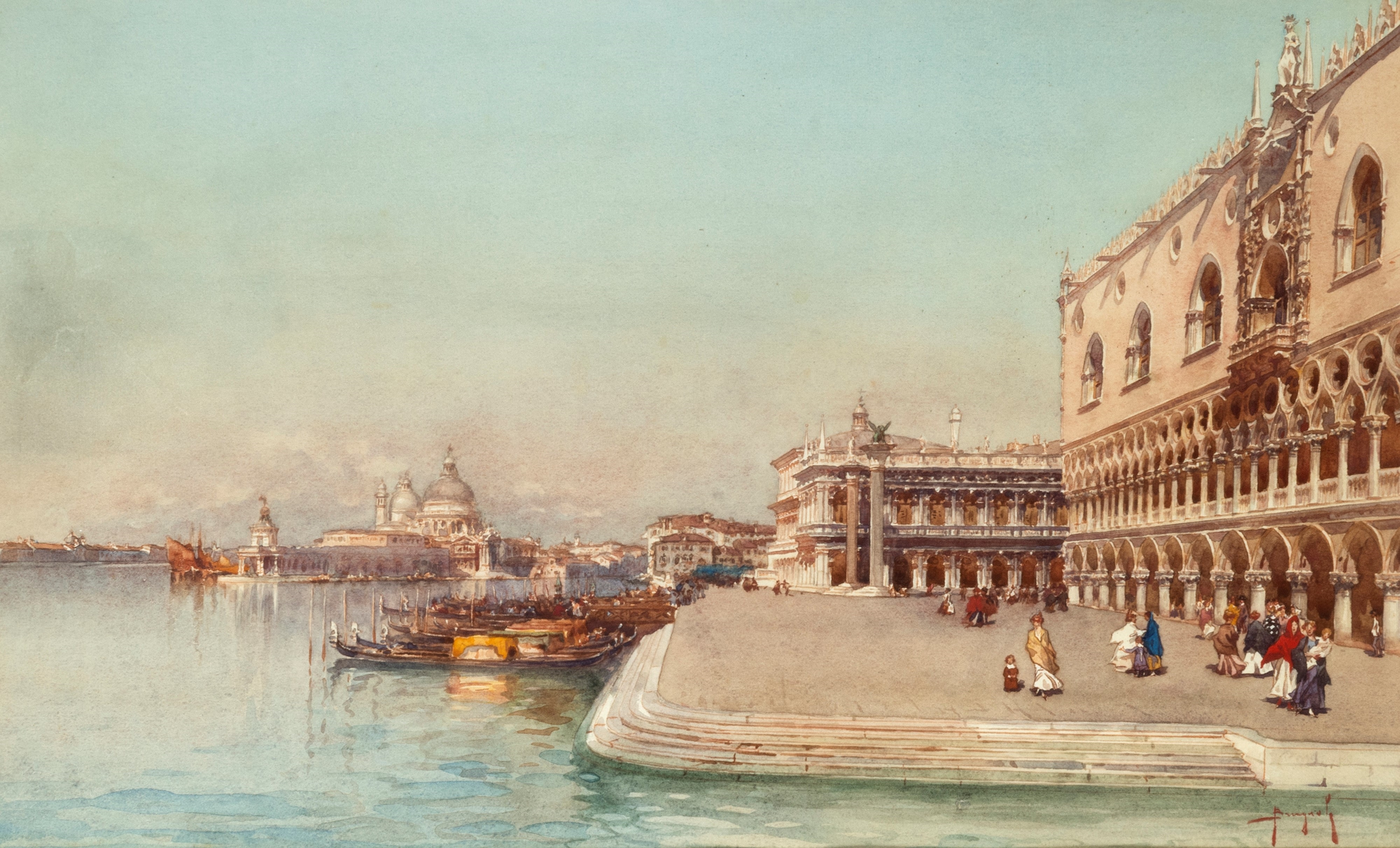 Artwork by Emanuele Brugnoli, Doge's Palace in Venice, Made of watercolour on card