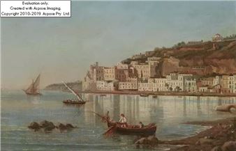A Mediterranean coastal town with fishing - Joseph Haslam Hawkesworth
