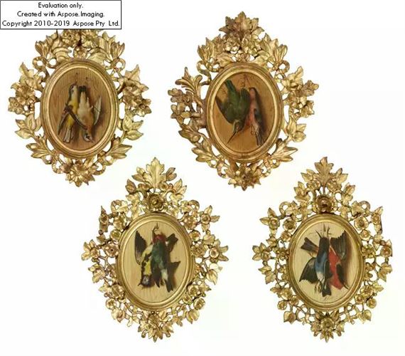 Four Trompe l´oeil paintings of dead birds by Michelangelo Meucci, 1875