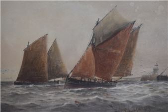 a fleet of masted boats in choppy water - William Boyer
