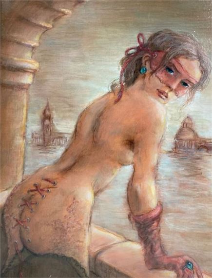 Nude woman facing Venice by Francis de Lassus Saint-Geniès