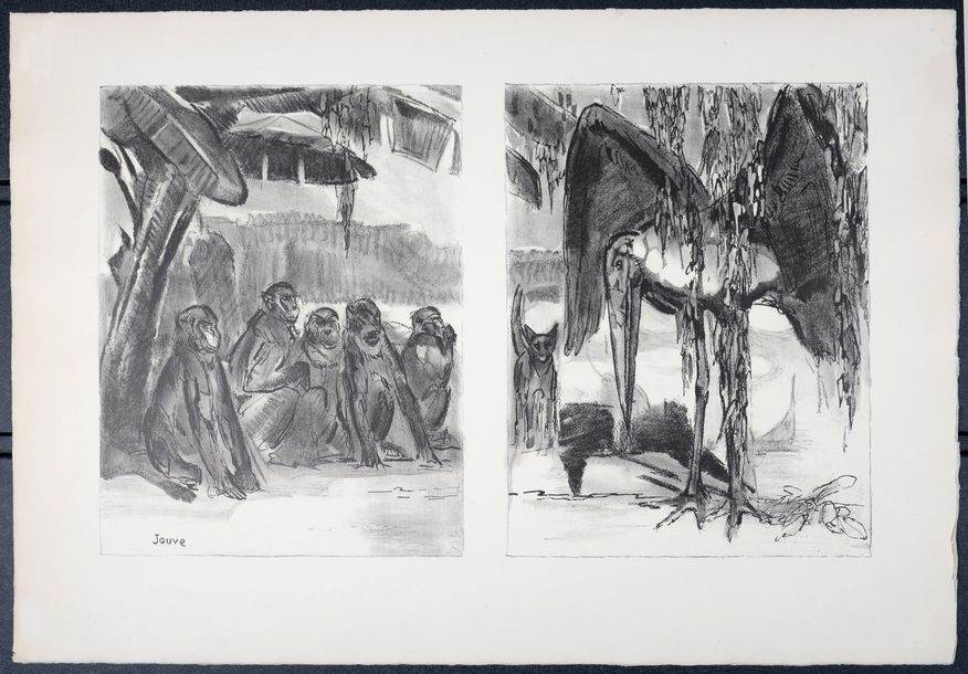 Paul Jouve | Seated monkeys and marabou (1934) | MutualArt