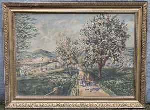 Artwork by Victor Kiefer, 'Frühlingslandschaft mit musizierenden Kindern' / 'Spring landscape with children playing music', Made of Gouache on canvas