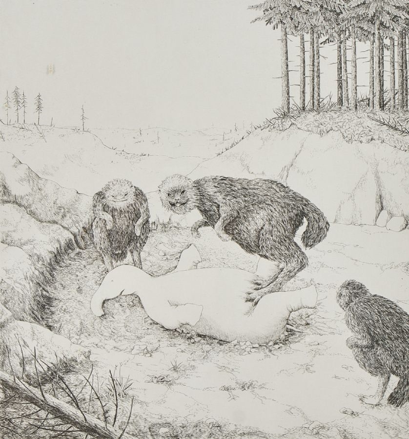 Artwork by Ulla Fries, "I Skogsbrynet". Signerad, Made of Etsning