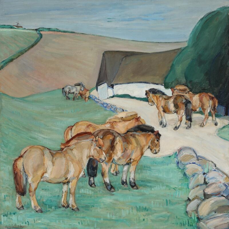 Artwork by Anna Maria Mehrn, Scenery with horses, Made of Oil on canvas