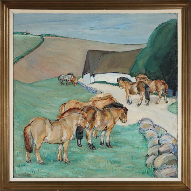 Artwork by Anna Maria Mehrn, Scenery with horses, Made of Oil on canvas