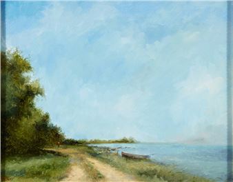 FISHERMAN ON THE SHORE OF THE CORRIB, NEAR OUGHTERARD, COUNTY GALWAY - Leo Earley