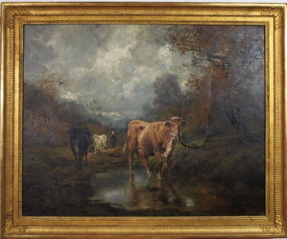 Landscape with cows by Théodore Sevigne