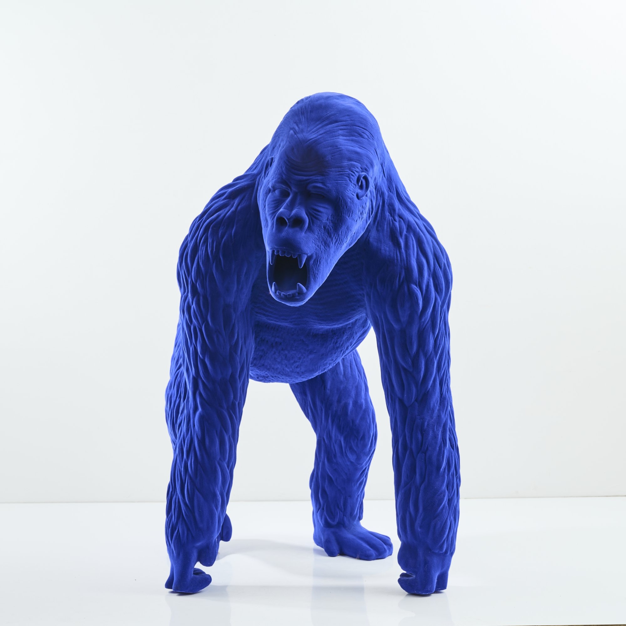 Artwork by Eric Mellerio, Life size sculpture 'Classic Gorilla', Made of Resin, fiberglass, dark blue velvet