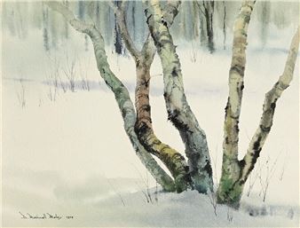 Birch Trees in a Winter Landscape (1978) - Dennis Rothwell Bailey