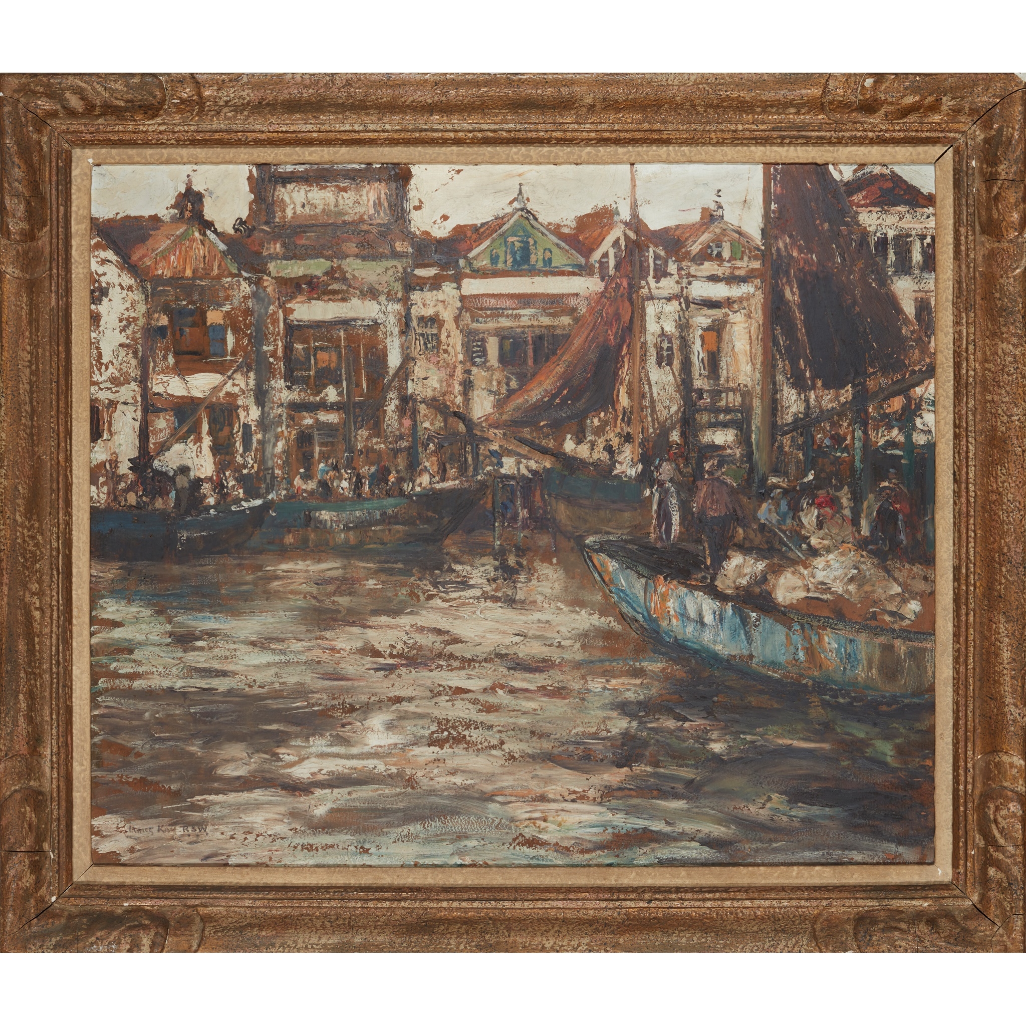Artwork by James Kay, HARBOUR SCENE, Made of oil on board