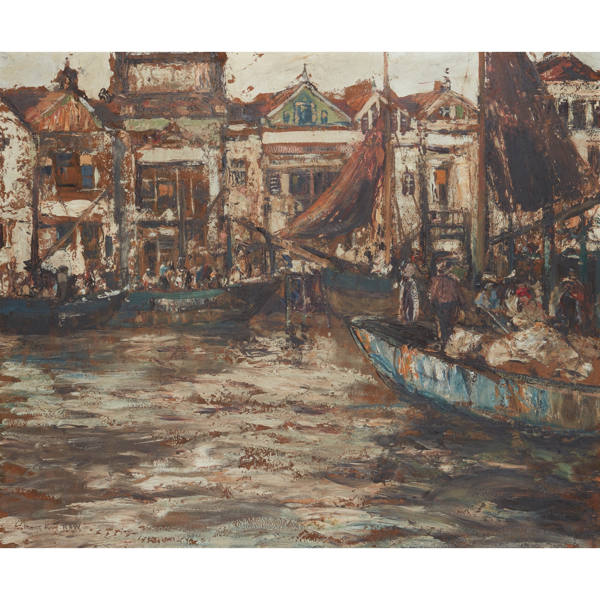 Artwork by James Kay, HARBOUR SCENE, Made of oil on board