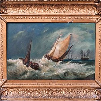 Ships on Stormy Seas Painting - H. Knight