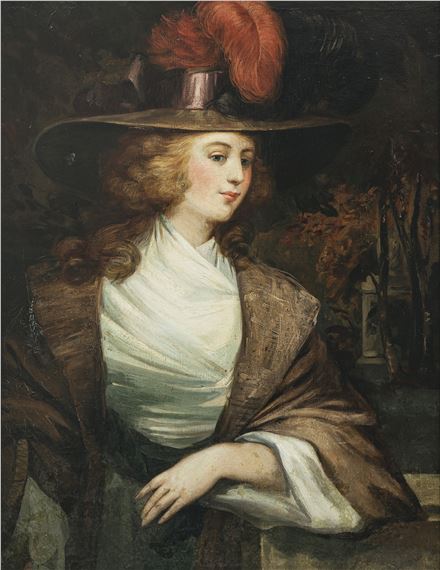 Portrait of a lady with hat by George Romney, 18th century
