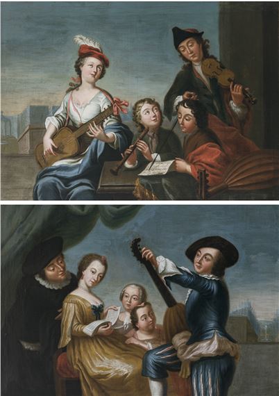 People making music in parkland by Jean-Antoine Watteau, 18th century