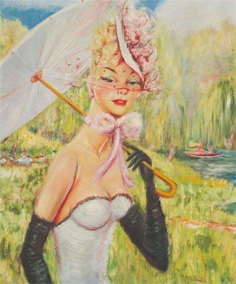 Young woman with parasol; Nude bust of a young woman - Maurice Randoin