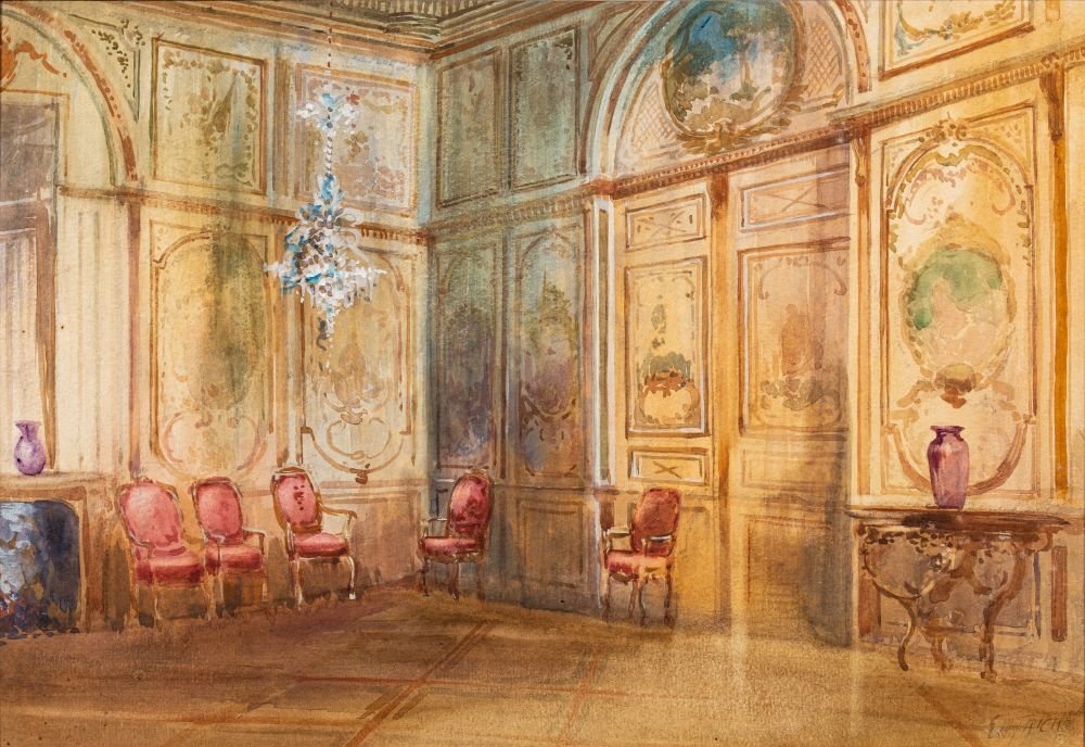 Artwork by Edward William Trick, Four Stately Interiors, Made of watercolours