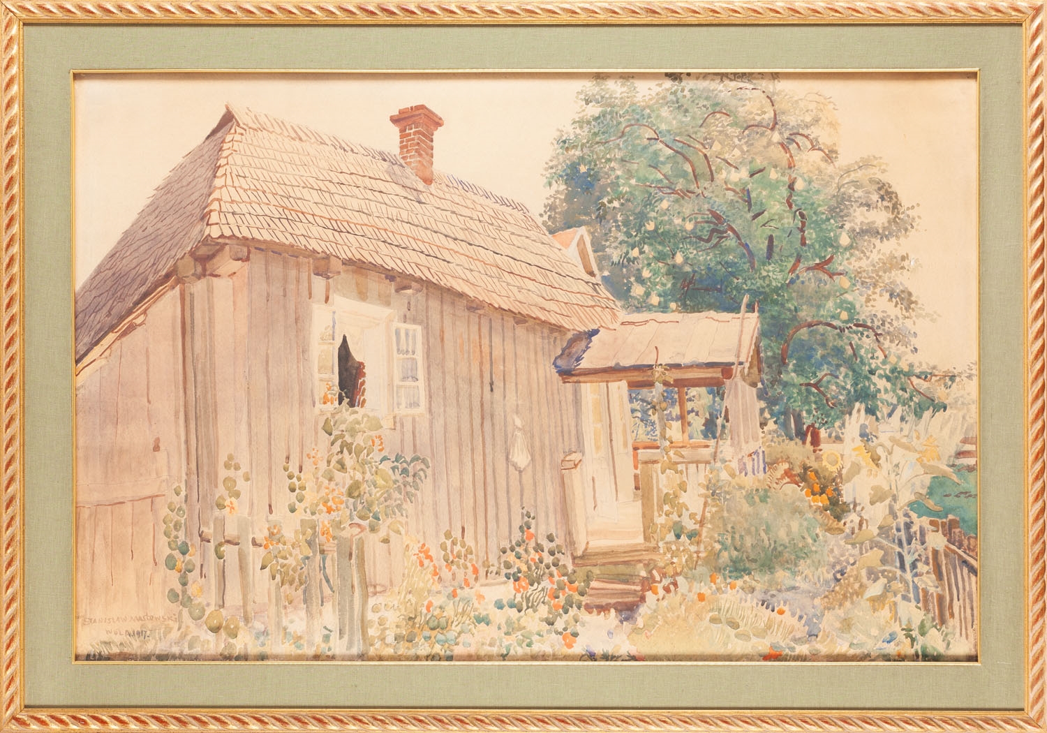 Artwork by Stanisław Masłowski, Landscape from Wola Rafalowska, Made of cardboard