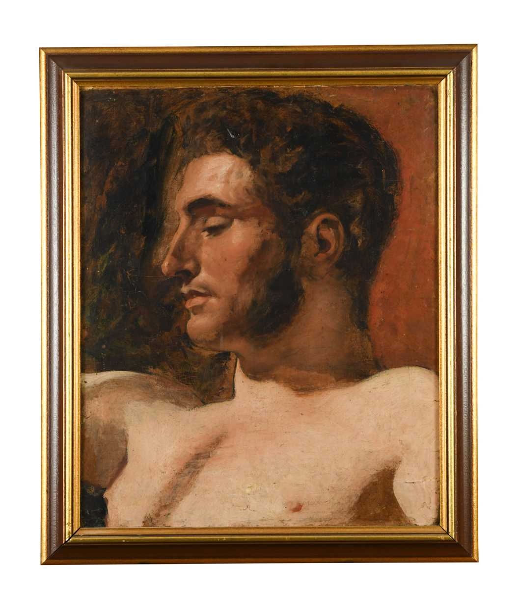 Artwork by William Etty, Study of a male nude, head and shoulders, Made of oil on canvas or paper