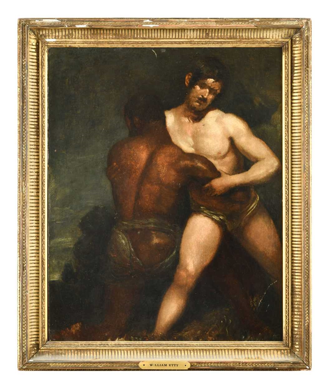 The Wrestlers (recto), and a study of a man with a staff (verso)